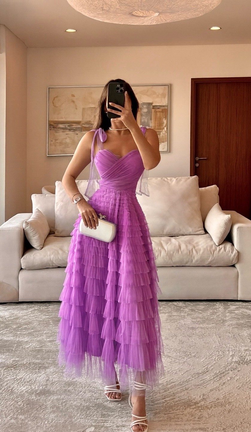 Vestido Orquidea De Tul Con Tirantes De Moño - Image 3