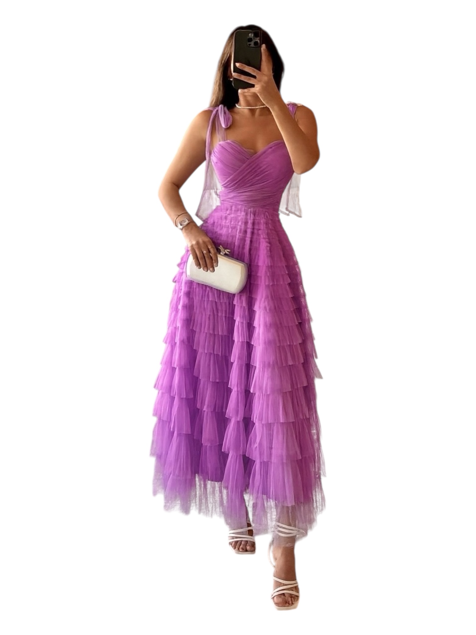 Vestido Orquidea De Tul Con Tirantes De Moño - Image 2