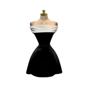 Vestido Blanco Y Negro Corto Strapless