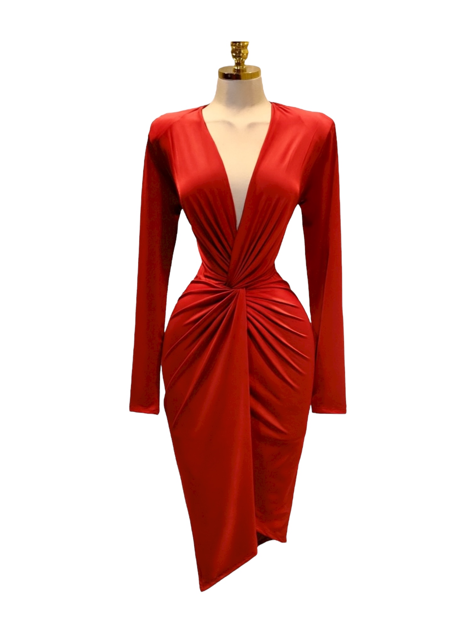 Vestido Rojo Midi Con Escote Profundo - Image 2