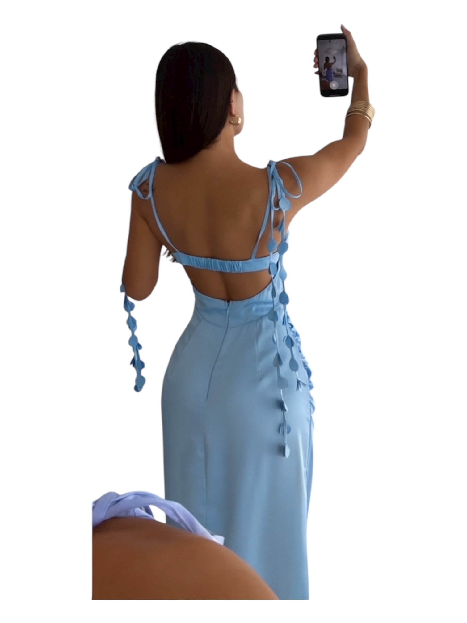 Vestido Azul Cielo Satinado Con Tirantes Finos - Image 3