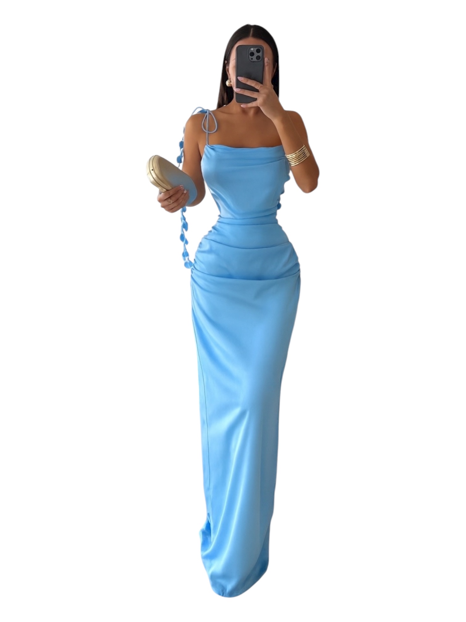 Vestido Azul Cielo Satinado Con Tirantes Finos - Image 2