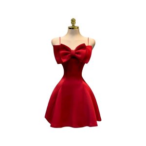 Vestido Rojo Corto Con Moño