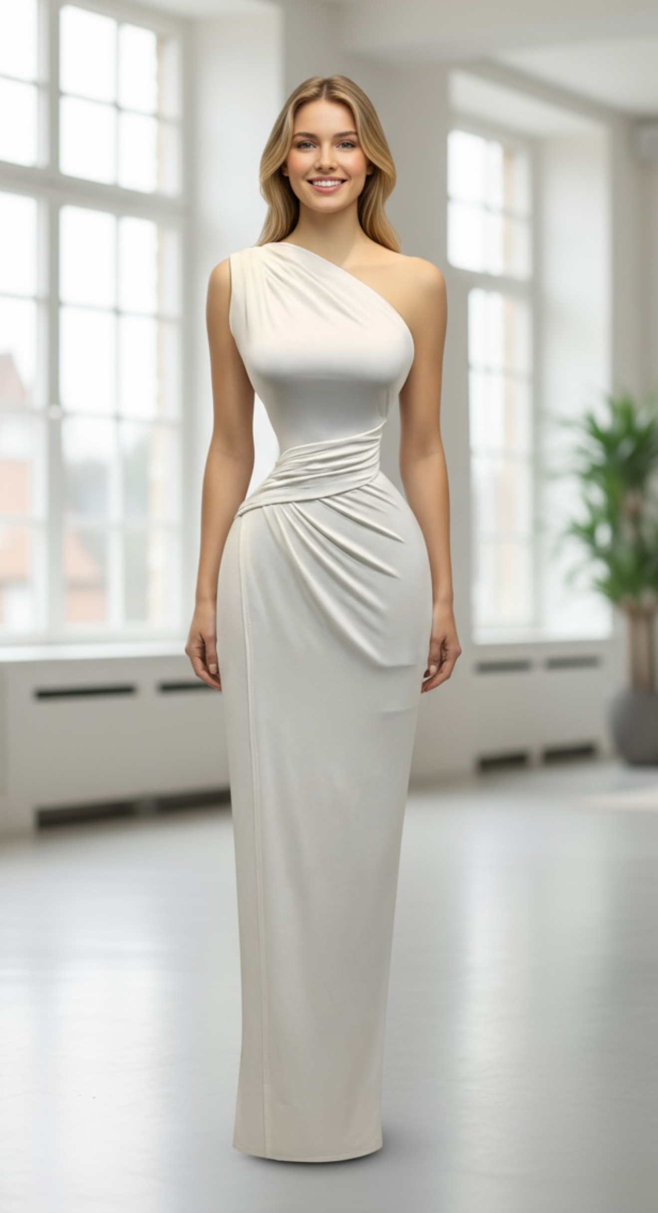 Vestido Blanco Asimétrico De Un Hombro - Image 4