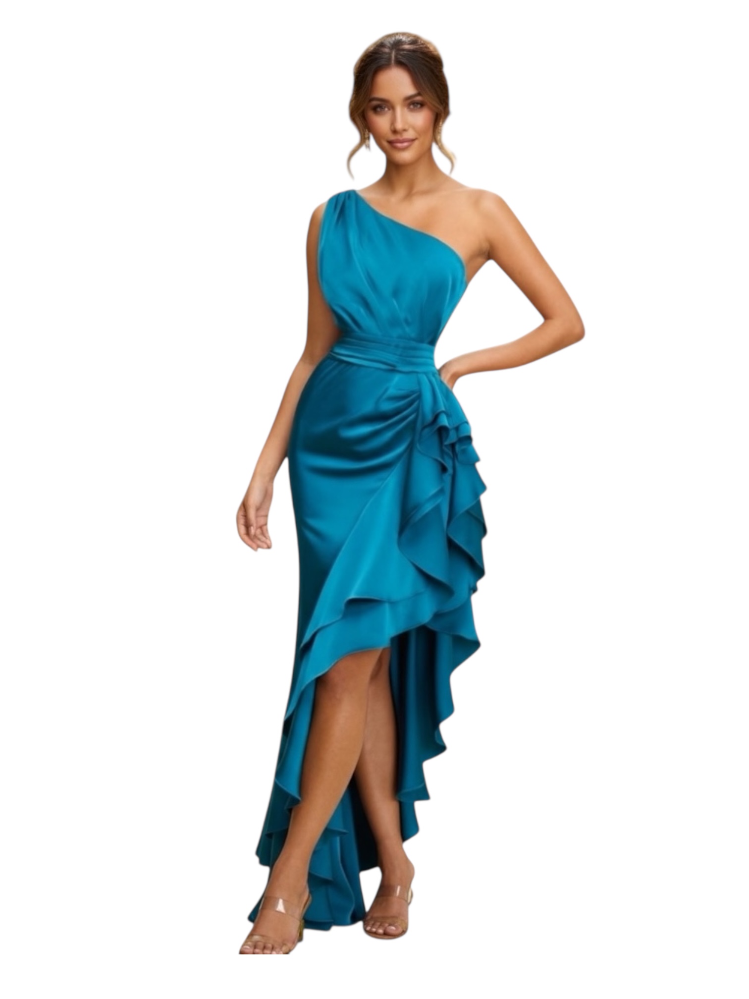 Vestido Azul Un Hombro - Image 2