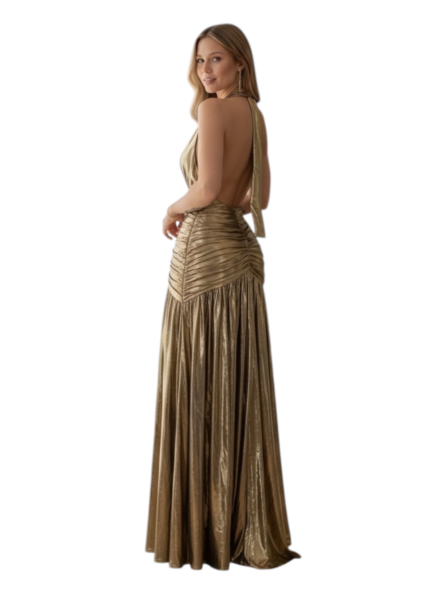 Vestido Dorado Santin Con Escote - Image 3