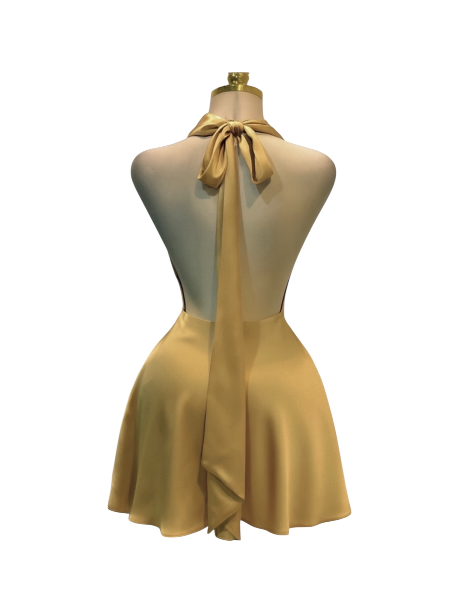 Vestido Corto Amarillo Satinado Con Escote - Image 3