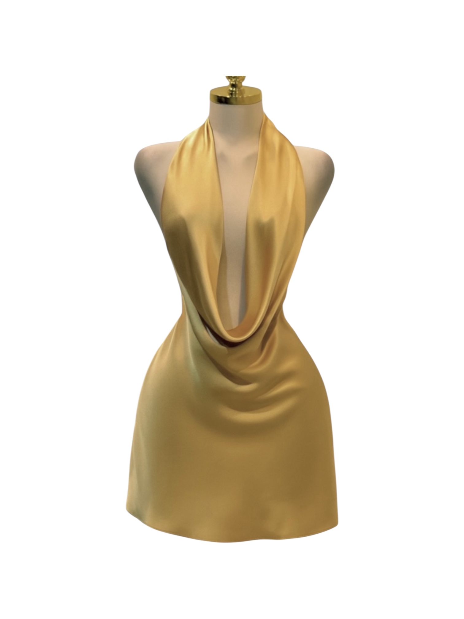 Vestido Corto Amarillo Satinado Con Escote - Image 2