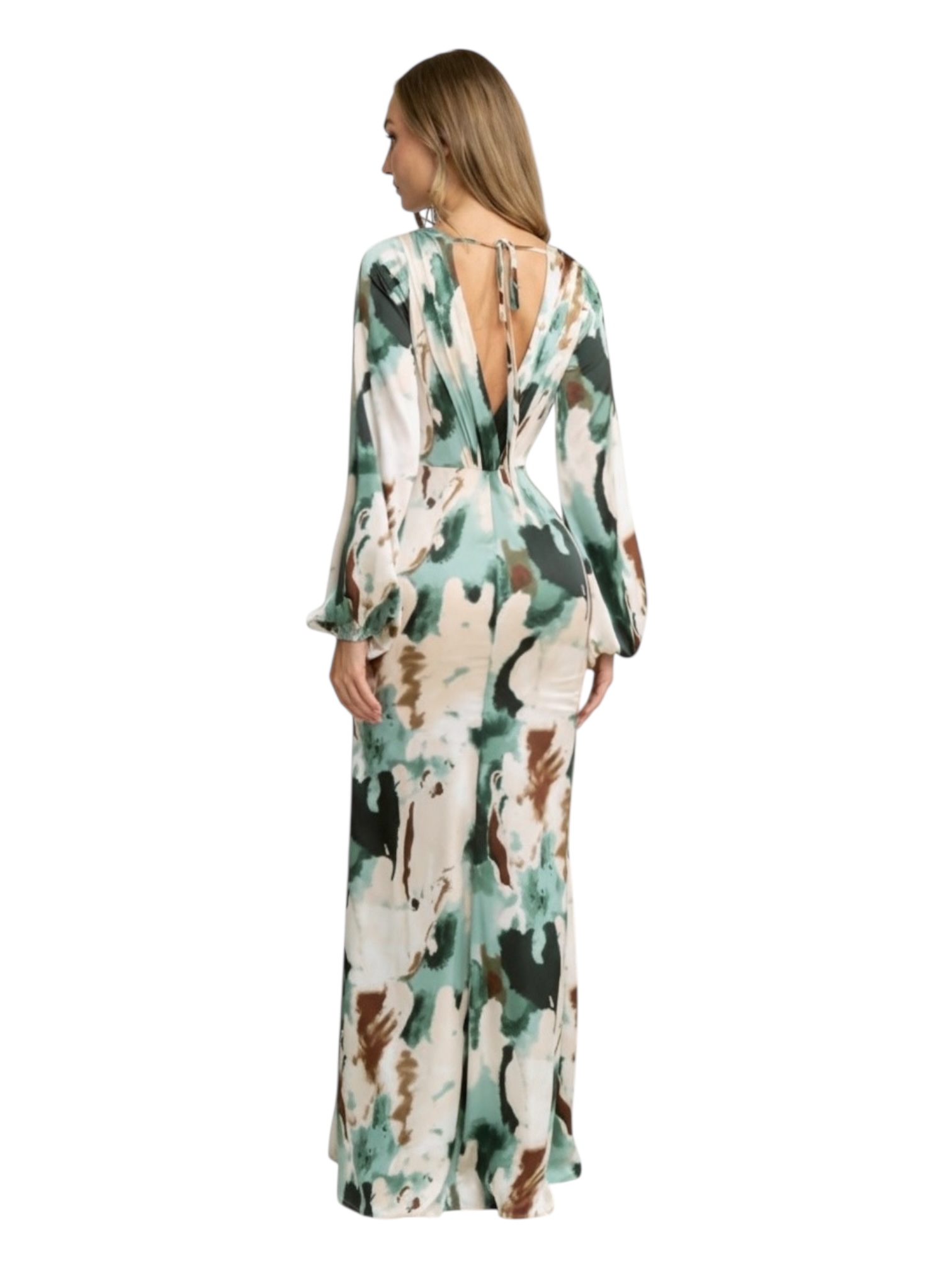 Vestido Largo Estampado Abstracto Con Escote - Image 3