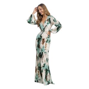 Vestido Largo Estampado Abstracto Con Escote