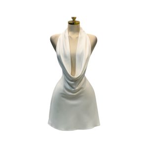 Vestido Corto Blanco Satinado Con Escote