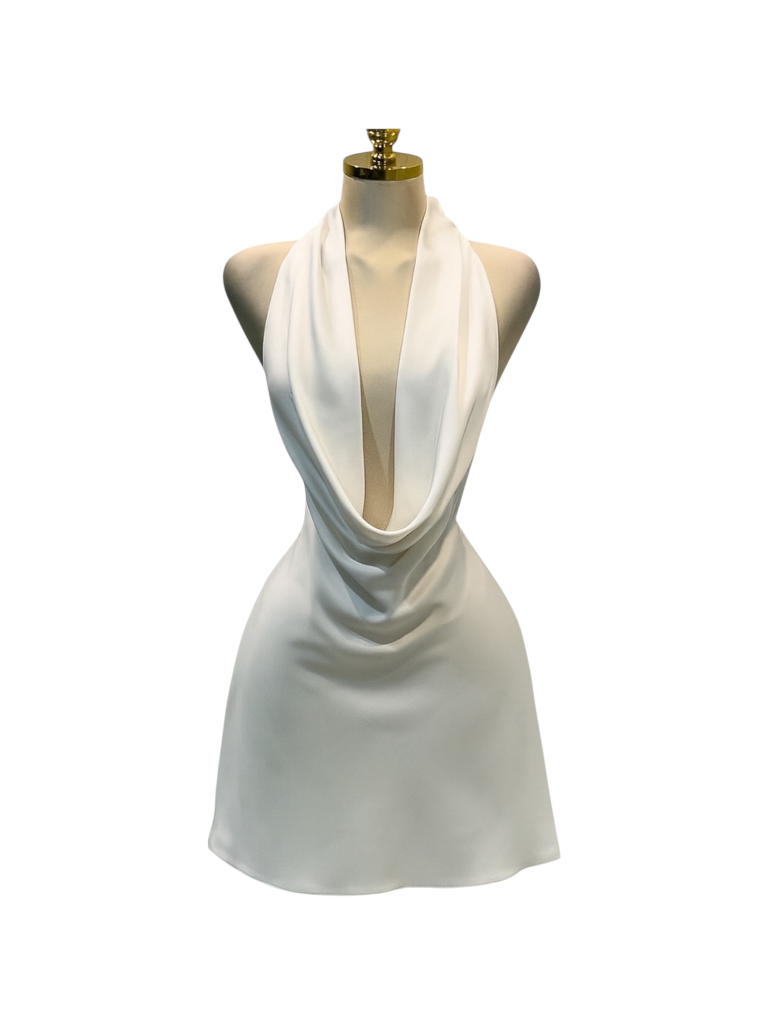 Vestido Corto Blanco Satinado Con Escote - Image 2