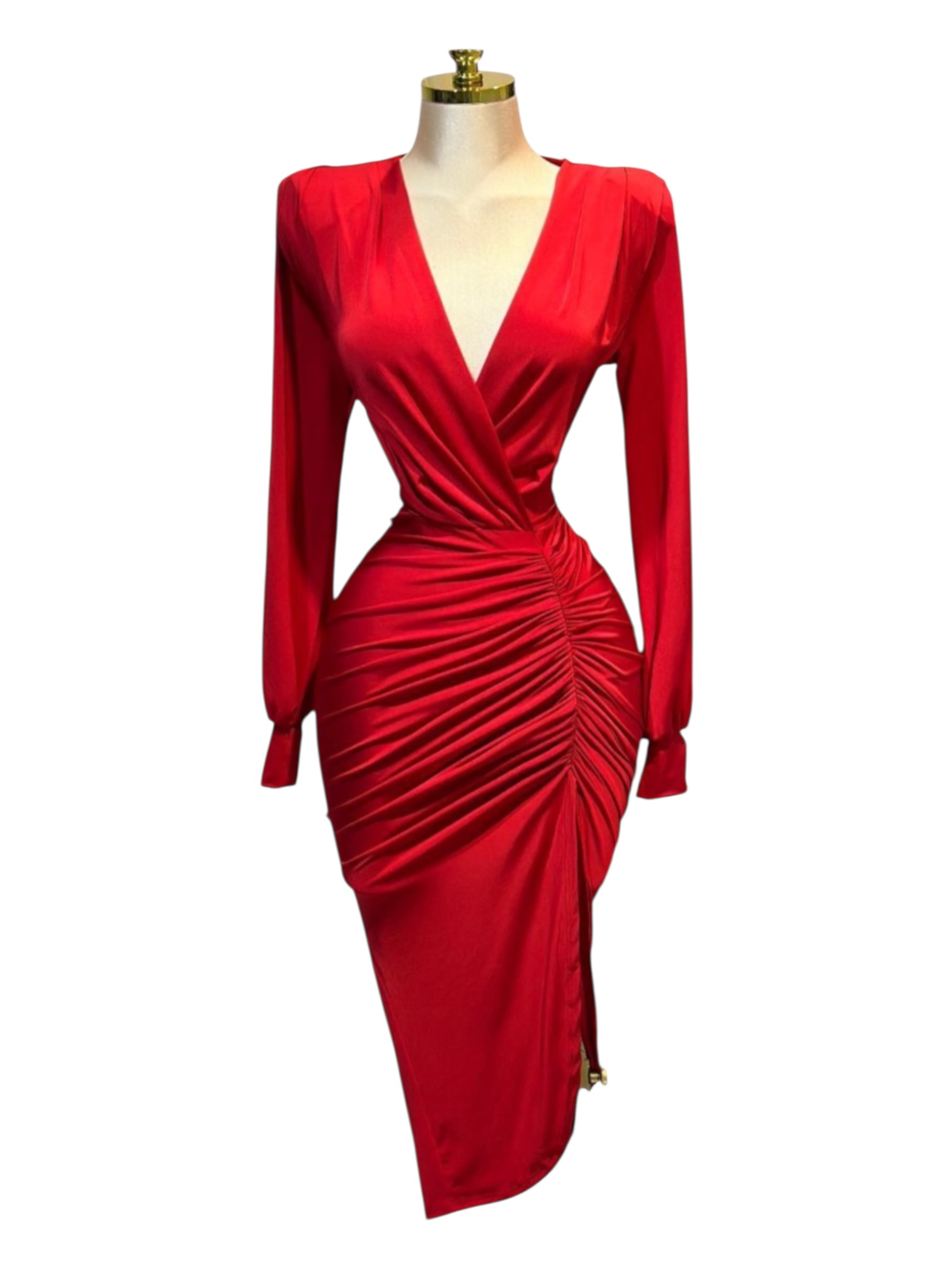 Vestido Rojo Midi Con Escote Profundo - Image 2