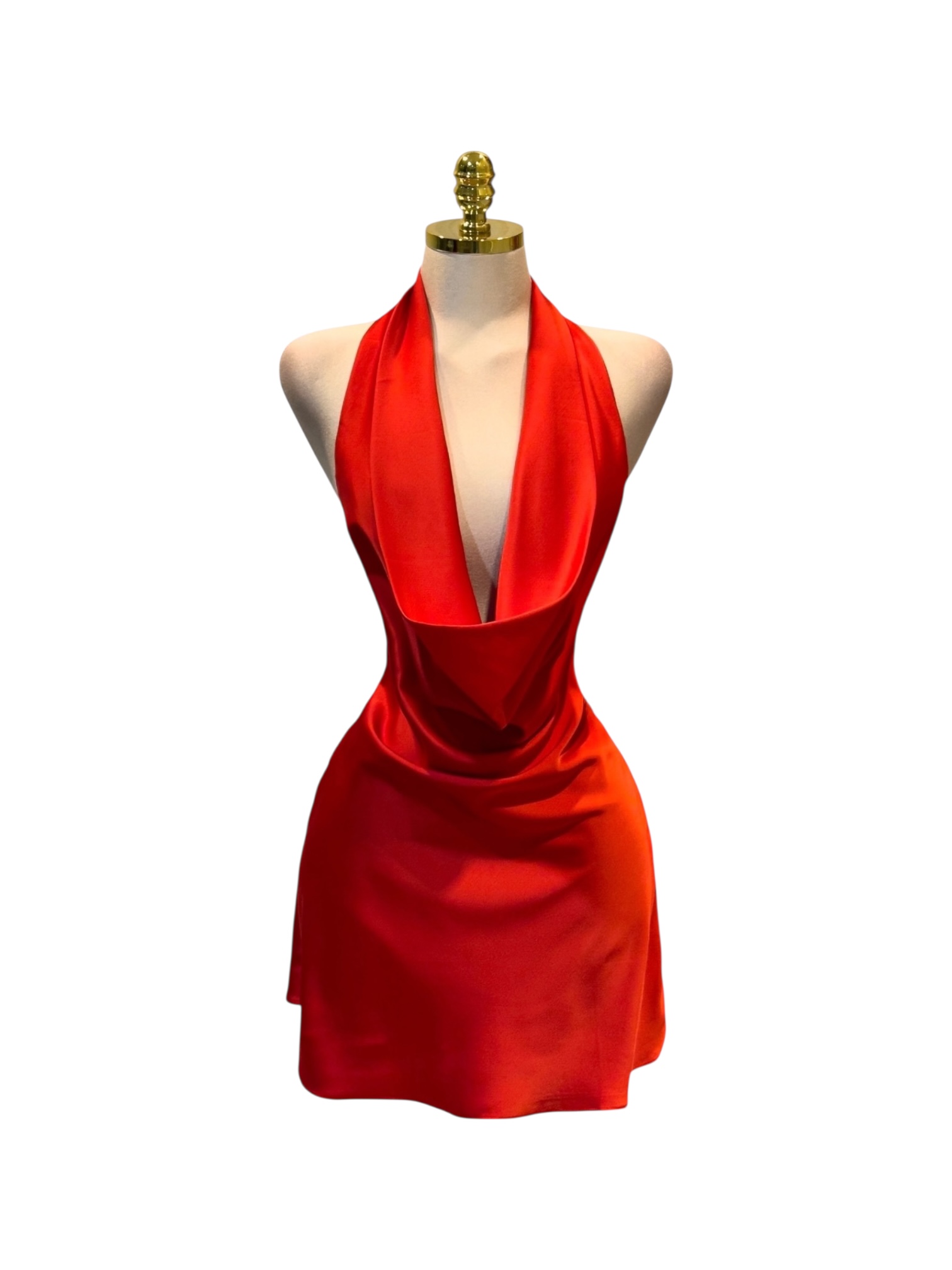 Vestido Corto Rojo Satinado Con Escote - Image 2