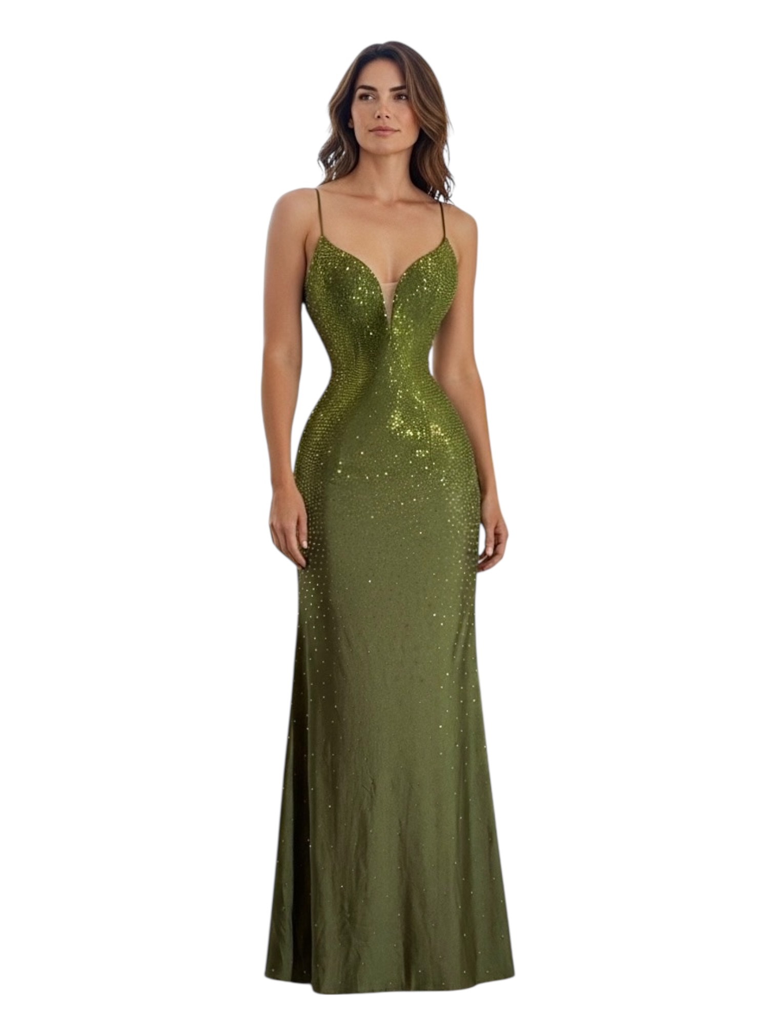 Vestido Verde Olivo Con Piedras - Image 3