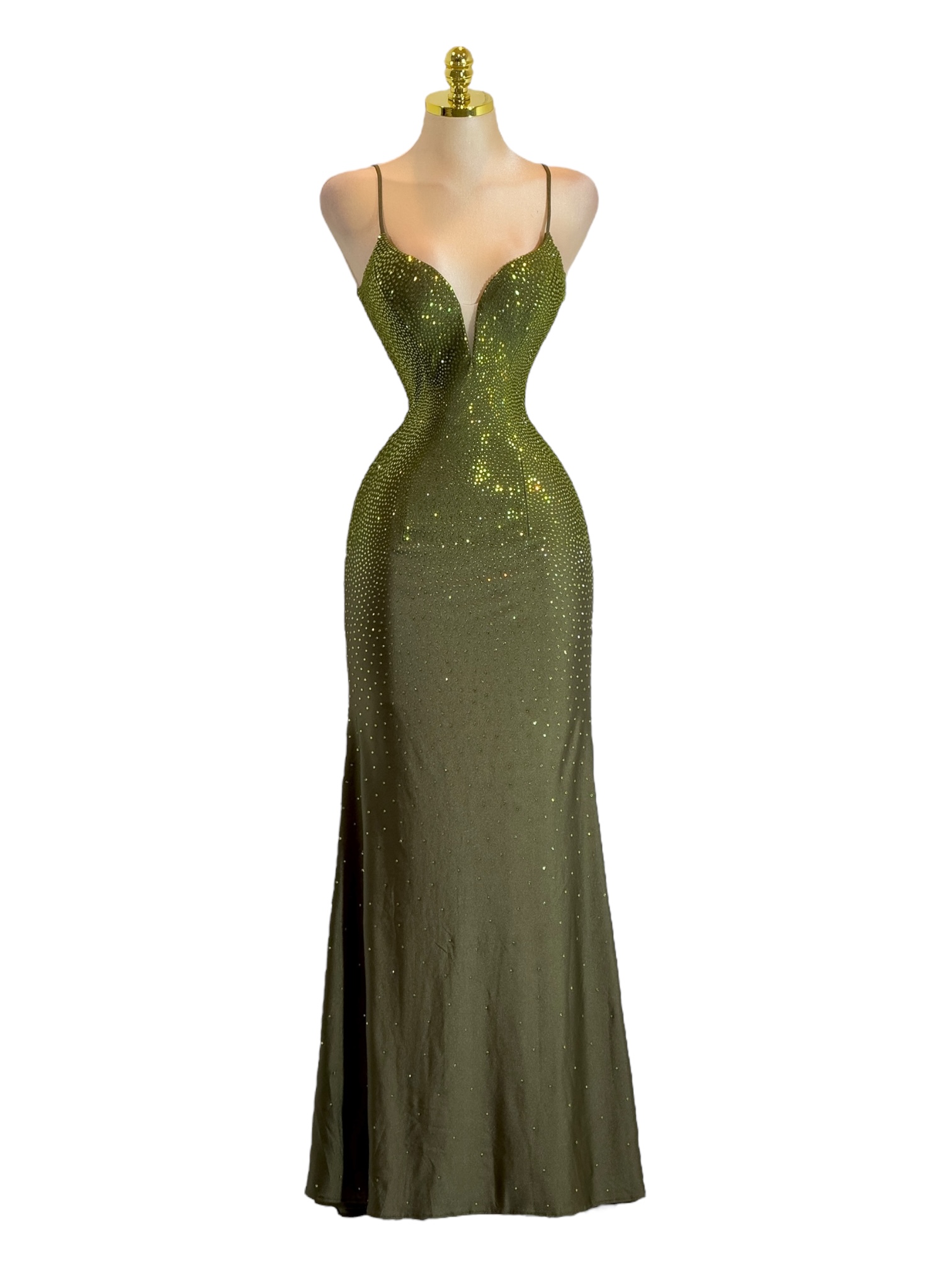 Vestido Verde Olivo Con Piedras - Image 2