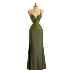 Vestido Verde Olivo Con Piedras - M