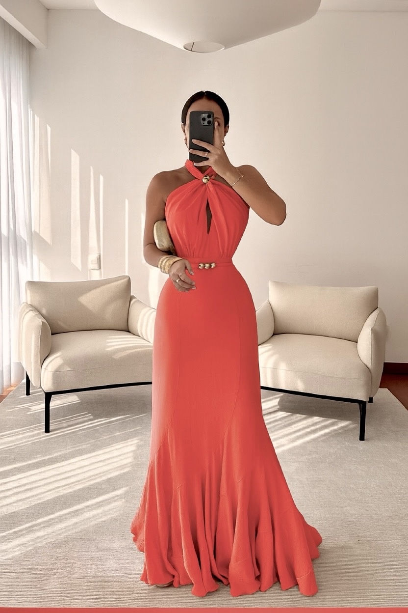 Vestido Coral De Cuello - Image 4