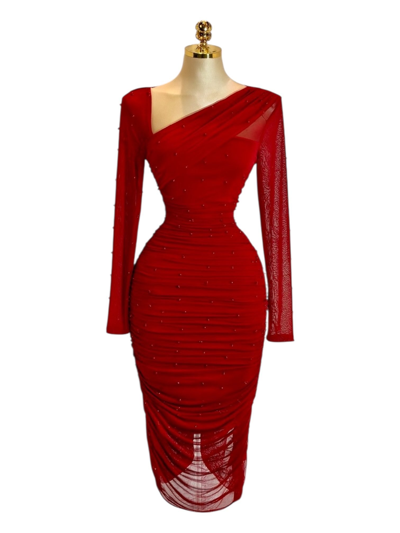 Vestido Rojo Con Perlas - Image 2