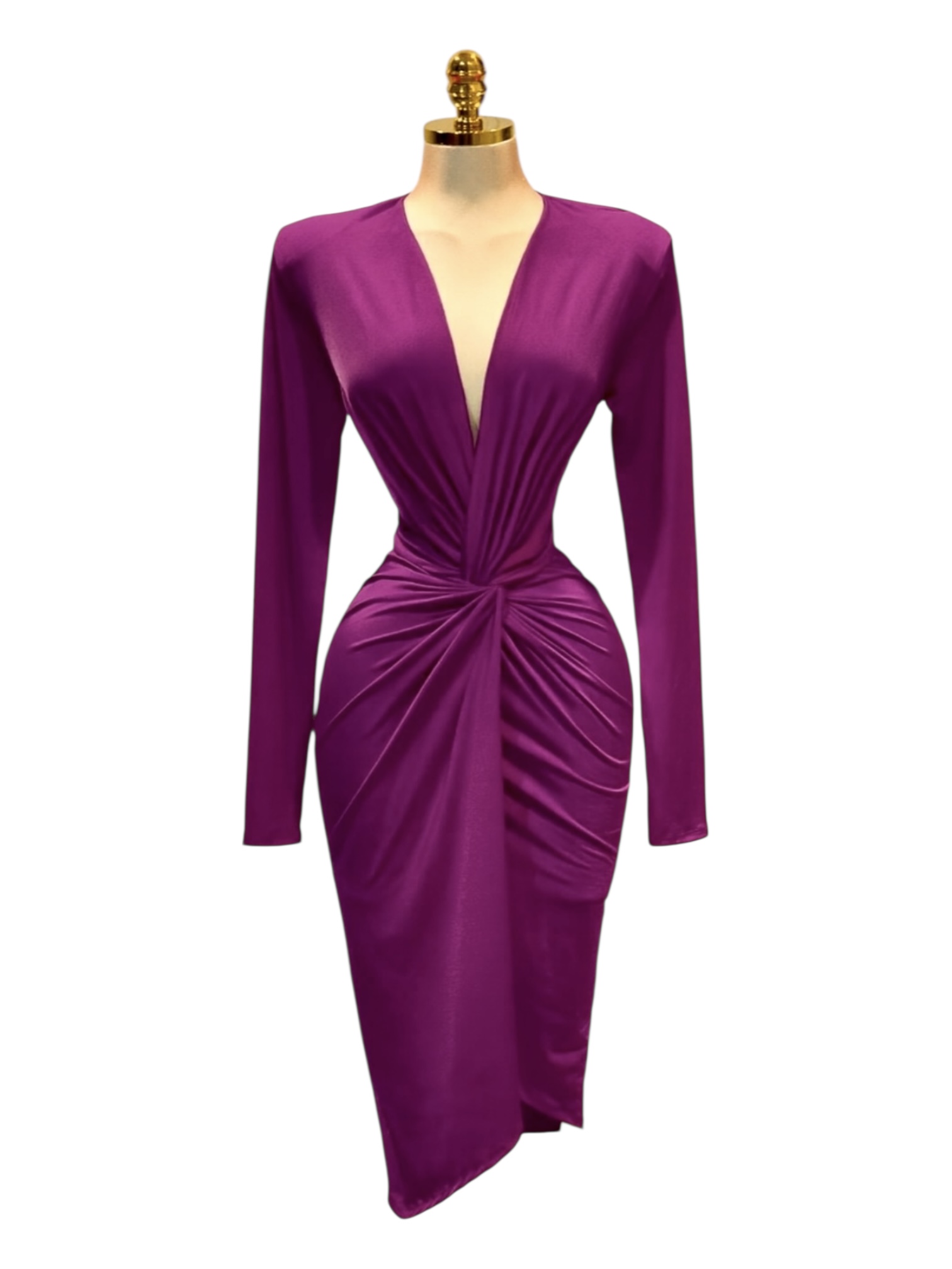 Vestido Magenta Con Mangas Largas - Image 2