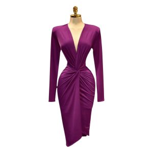 Vestido Magenta Con Mangas Largas