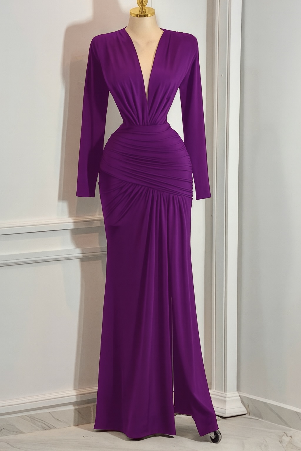 Vestido Color Magenta Con Fruncido - Image 4