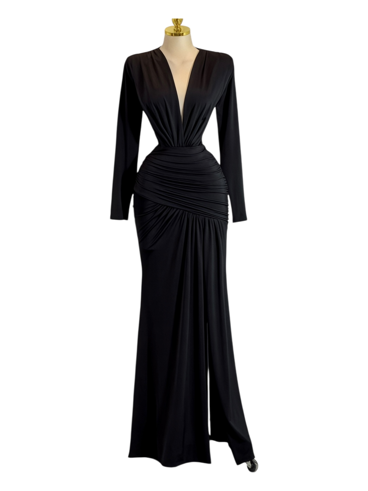 Vestido Negro De Licra Con Ecoste En V - Image 2