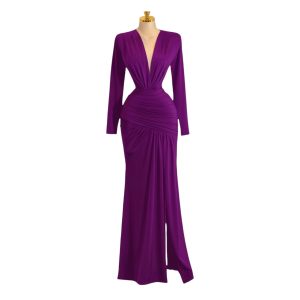 Vestido Color Magenta Con Fruncido