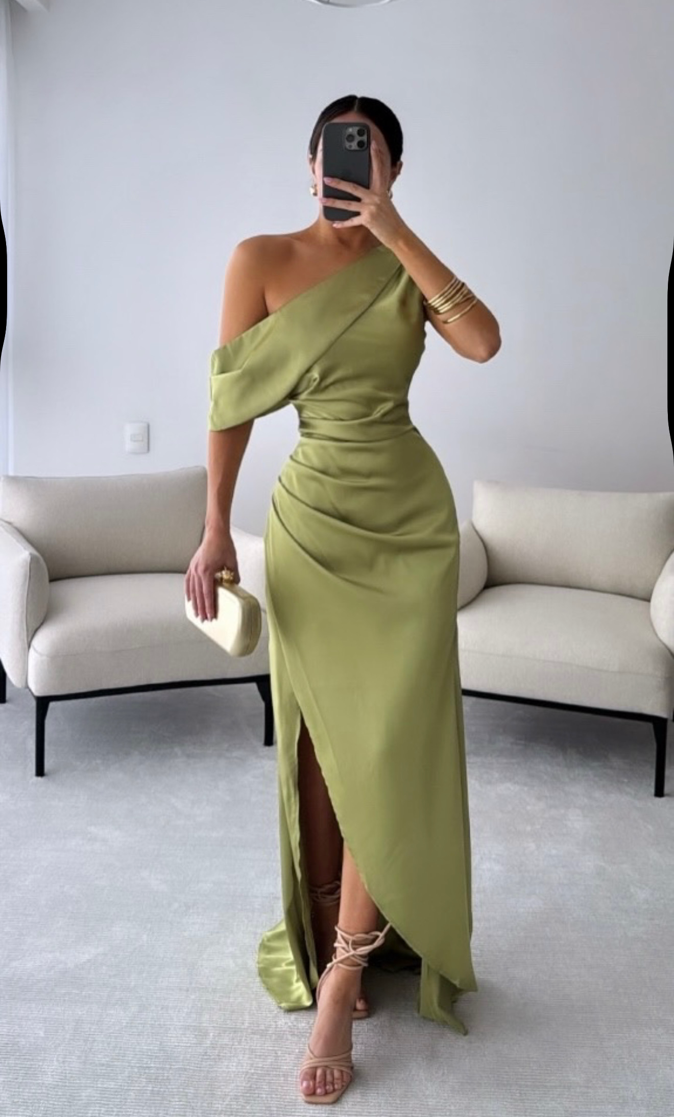 Vestido Color Lima De Satin - Image 4