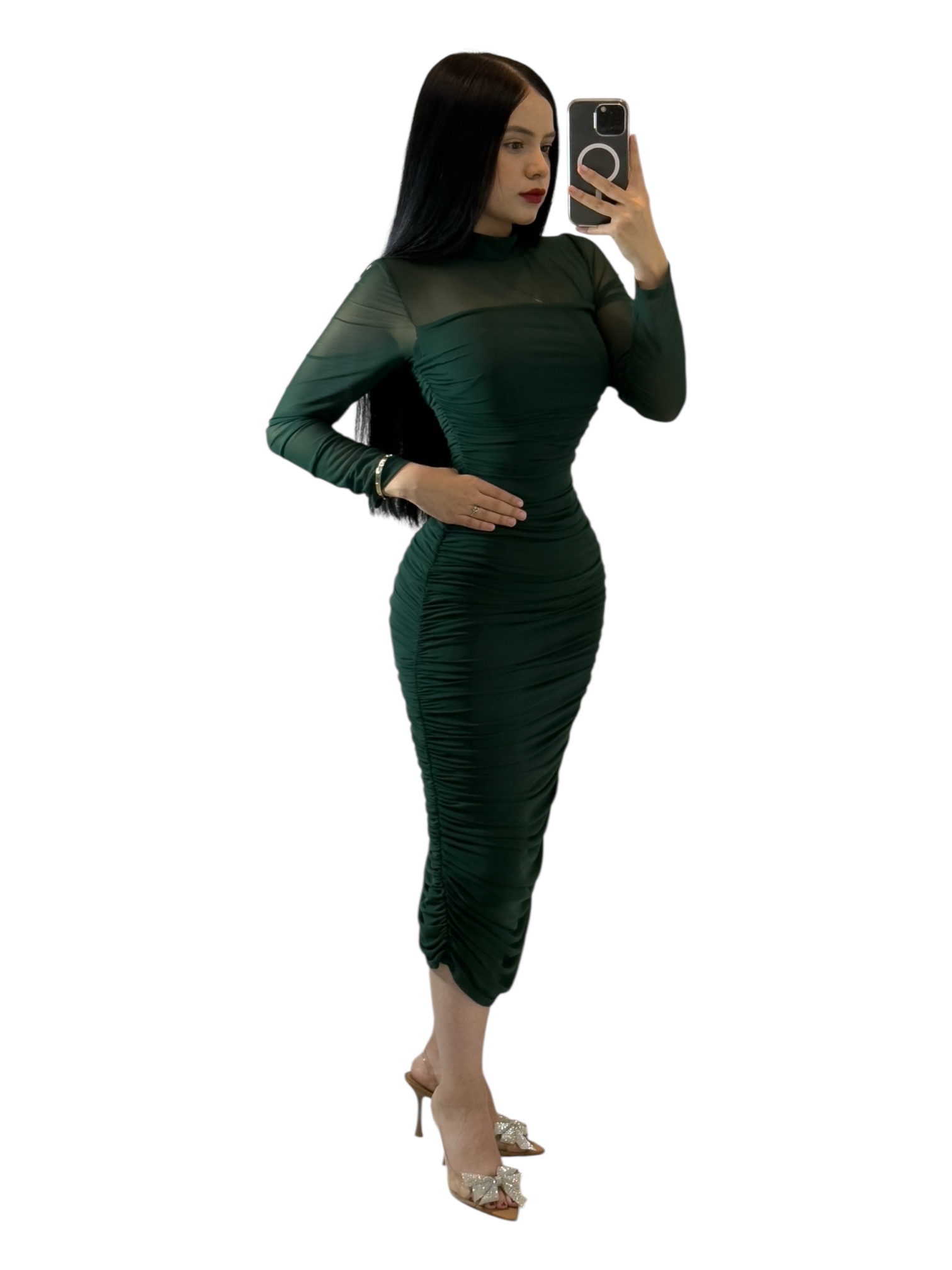 Vestido Verde Con Manga Larga - Image 3