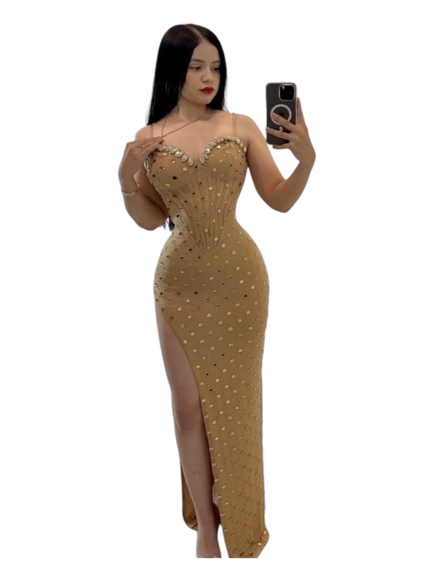 Vestido Dorado Con Piedras - Image 2