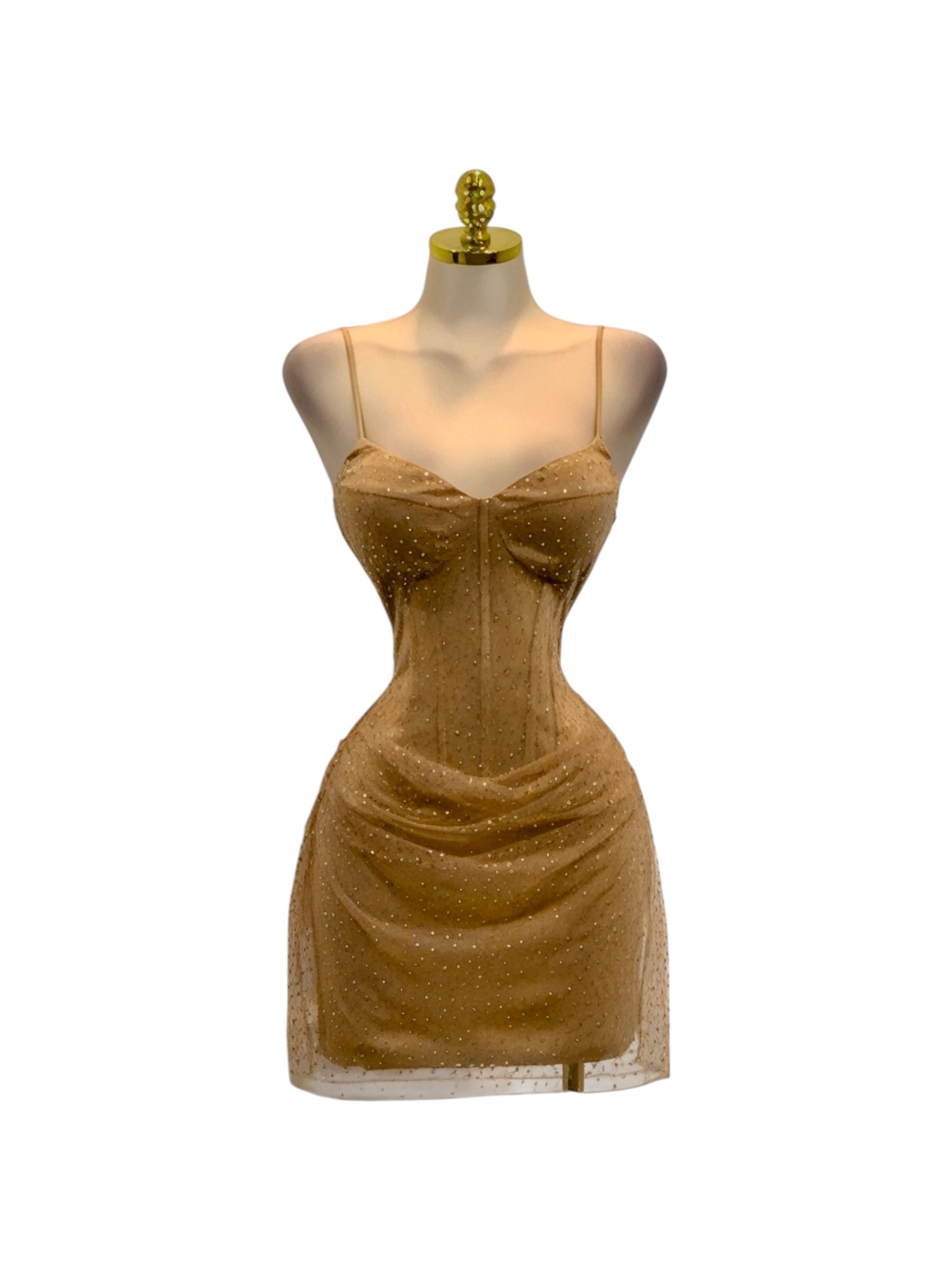 Vestido Dorado Corto Con Piedras - Image 2