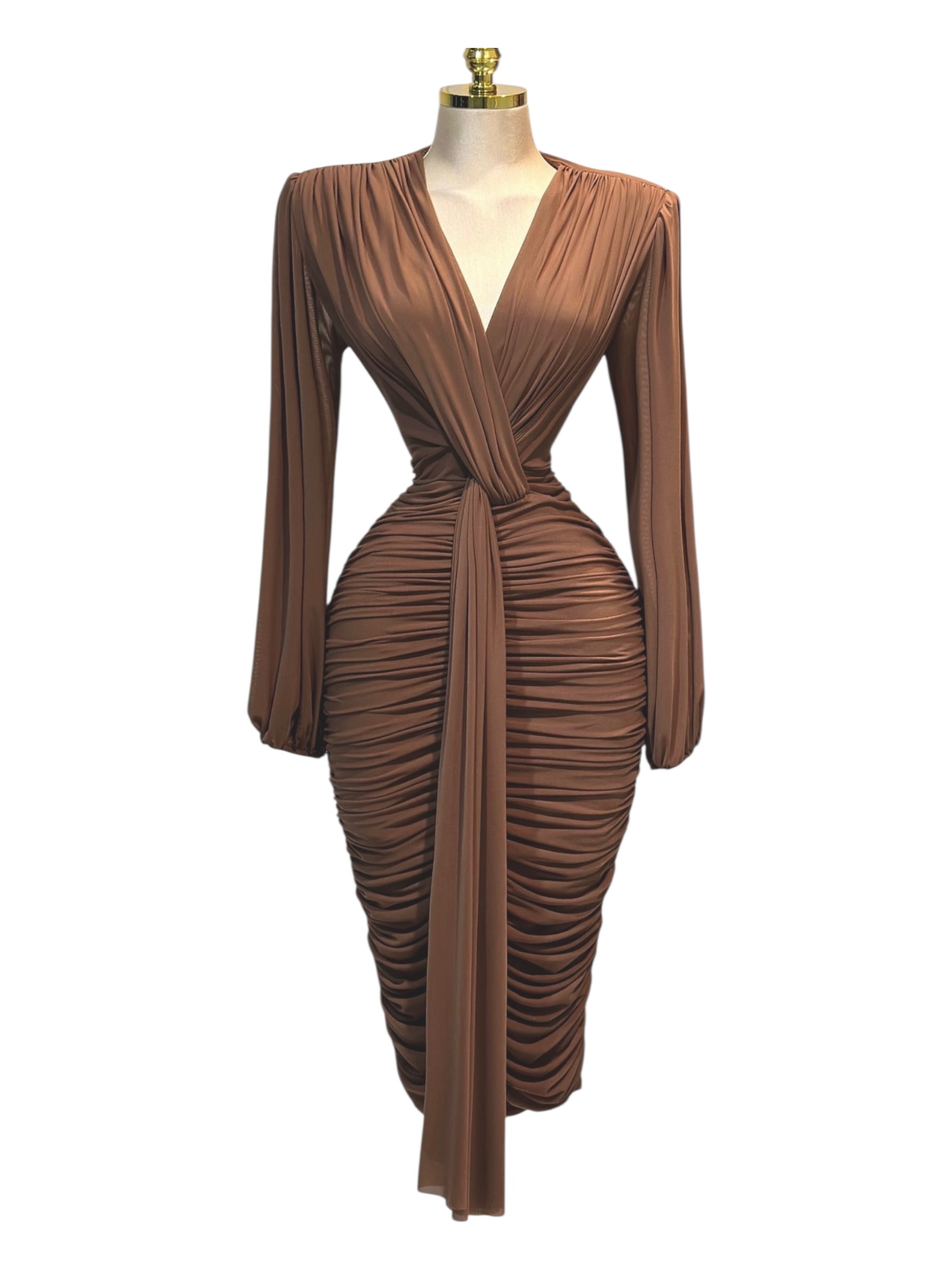 Vestido Color Moka De Manga Larga - Image 2