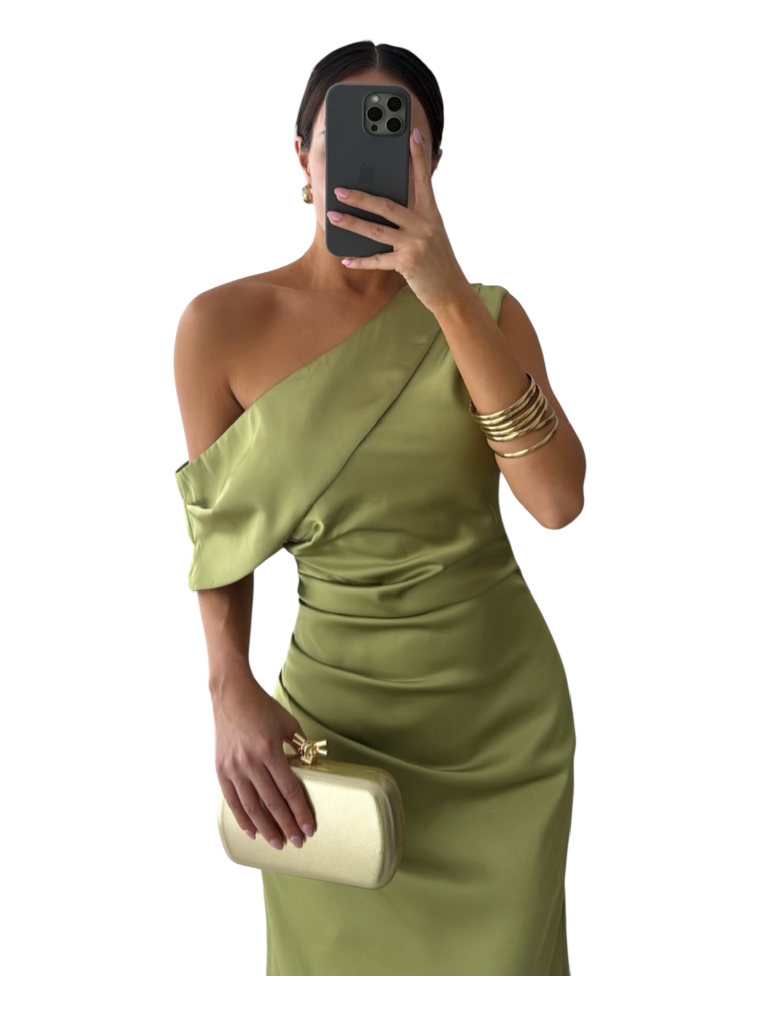 Vestido Color Lima De Satin - Image 3