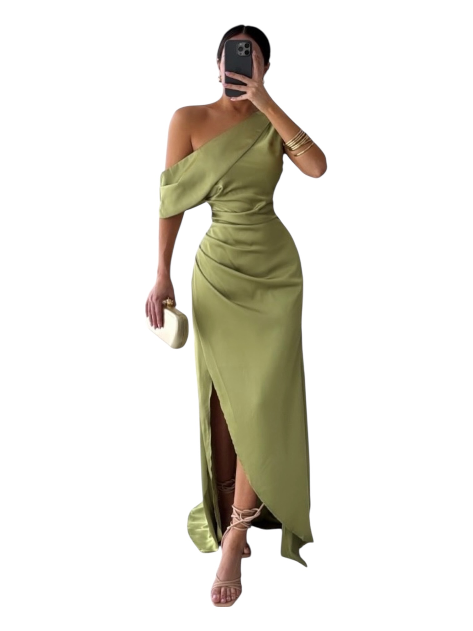 Vestido Color Lima De Satin - Image 2