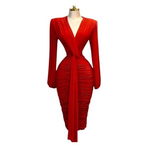 Vestido Rojo Con Mangas Largas