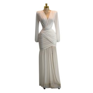 Vestido Blanco Largo Con Fruncido