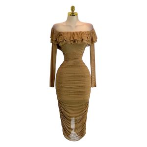 Vestido Mostaza Con Perlas