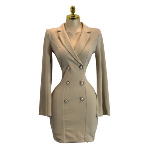 Vestido Beige Tipo Blazer Con Doble Botonadura