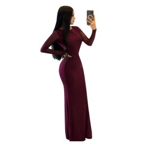 Vestido Vino Largo Con Mangas Y Piedras