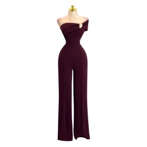 Palazzo Vino Strapless Con Broche Lateral