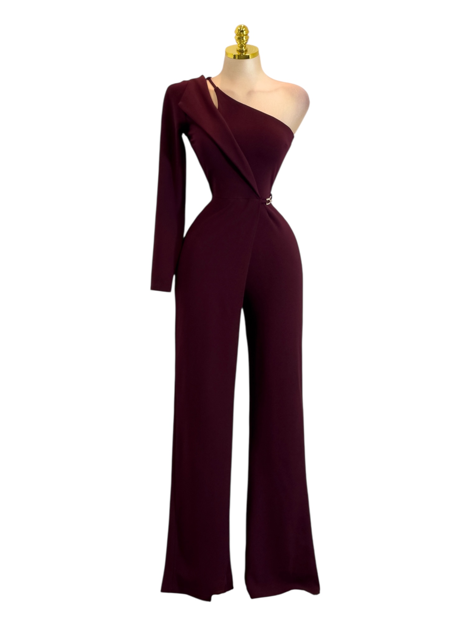 Palazzo Largo Vino Asimétrico De Un Hombro Con Detalle Metálico En Cintura - Image 2